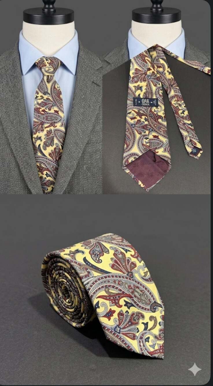 Oak Creek Men's Yellow Paisley 100% Silk Necktie